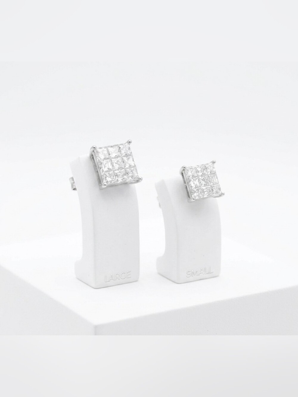 925 Sterling Silver Square Cluster Stud Earrings 2 Sizes [8.1mm/7.1mm]
